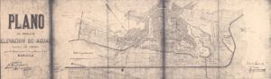 Plànol del projecte d'elevació d'aigües del Canal d'Urgell per l'abastiment de la població de les Borges Blanques