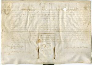 Butlla Papal. Papa Urbà VIIIè. Llicència per casar-se a Elisabet Vallmajor malgrat el 3er grau de parentiu amb [Joan Galceran].