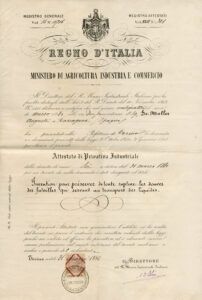 Patent a Itàlia d’un sistema inventat per August de Muller per evitar el trencament dels barrils de transport de vi.
