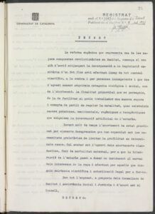Protocols de Decrets, vol. 21/3593. Decret pel qual és regulada la interrupció artificial de l'embaràs (25/12/1936)
