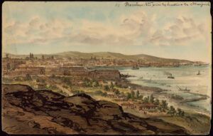 Àlbum de dibuixos d'EMILE BOISSELIER. Barcelona. Vista presa des de l'alçada de Montjuïc