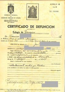 Certificat de defunció de l'any 1951 amb esquela radiofònica incorporada