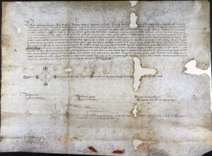 Privilegi de Martí l’Humà en el qual concedeix, a perpetuïtat, el dret de lliure pas pels llocs i les viles de l’Arboç i Vilafranca del Penedès als prohoms i als habitants del castell i el terme de Banyeres del Penedès.