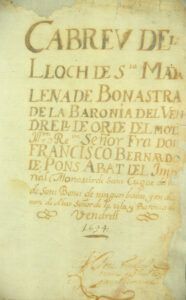 Llibre de capbrevació del lloc de Bonastre, bisbat de Barcelona, fet l'any 1694
