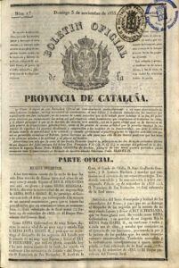 Butlletí Oficial de la Província de Catalunya, núm. 1, 3 de novembre de 1833. Fons: Diputació de Barcelona.