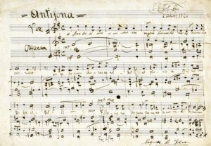 Partitura musical Antífona, O Sanctissima anima de Mossèn Salvador Ritort