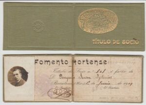 "TÍTULO DE SOCIO”. Carnet del soci núm. 101 del Foment Hortenc