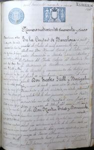 Escriptura de compra d'unes parcel·les en el que ara el el Parc Güell amb plànol signat per l’arquitecte Antoni Gaudí i Cornet.