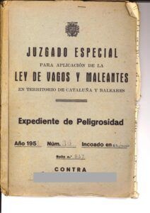 Expedient del Jutjat Especial de "Vagos y Maleantes" de Catalunya per pas clandestí de fronteres número 36/1951