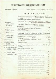 Acta dels resultats obtinguts a Dosrius a les Eleccions Generals de 1977