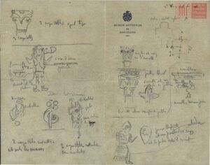 Apunts manuscrits per Josep Pugi i Cadafalch sobre capitells i altres elements decoratius de l'Església de Sant Pau del Camp (Barcelona)