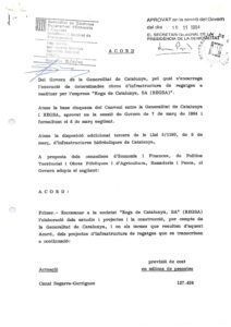 Acord de Govern 16/11/1994. Encàrrec de redacció del projecte Segarra-Garrigues