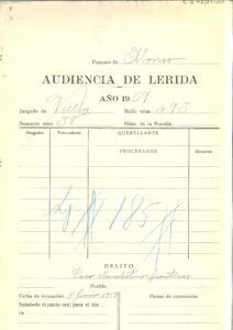 Sumari de l'Audiència Provincial de Lleida de 1959 per pas clandestí de fronteres.