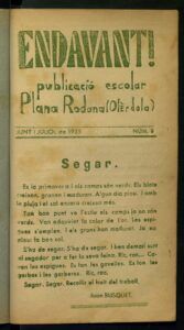 Pàgina de la revista escolar Endavant! elaborada amb les Tècniques Freinet. Número 8, juny 1935