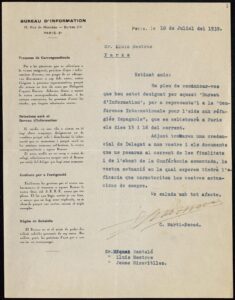 Dossier sobre la Conferència Internacional d’Ajuda als Refugiats Espanyols elaborat pel Bureau d’Information (1939)