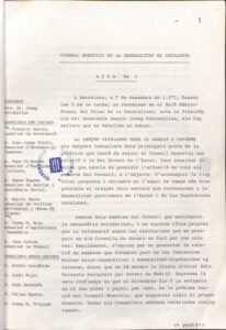 Acta número 1 del Consell Executiu de la Generalitat de Catalunya (07/12/1977)