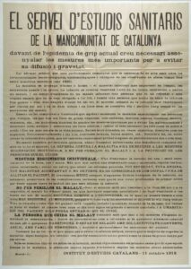 Cartes, cartells de normes higièniques i informes sobre l'epidèmia de grip espanyola a diferents poblacions catalanes, a Espanya i a Europa del Dr. Lluís Sayé i Sampere, de l'Institut de Ciències del Servei d'Estudis Sanitaris