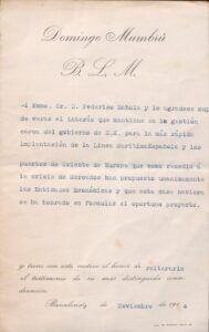 Mesures en relació a la implantació de la "Línea Marítima Española", ràpida i regular, entre el port de Barcelona i els ports de l'Orient d'Europa (06.11.1914)