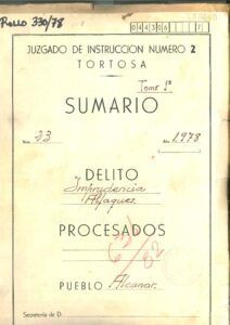 Atestat de la Guàrdia Civil sobre l'accident de l'any 1978 al Càmping dels Alfacs (Alcanar, Tarragona).