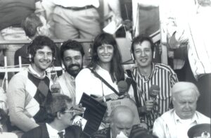 Equip Inicial de les Transmissions de Futbol en Català : Antoni Bassas, Joaquim Puyal, Pilar Calvo i Joan Gelabert