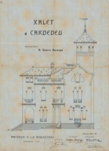 Plan du projet de villa (façade principale) appartenant à Esteve Barangé, architecte Josep Maria Miró, à Cardedeu.
