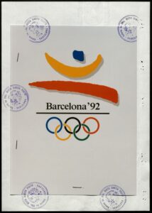 Logo des Jeux Olympiques. Acte de cession de droits accordé au Comité d'organisation des Jeux Olympiques de Barcelone 92, le 22 janvier 1988.