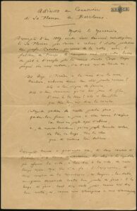 Lettre de Frédéric Mistral au Consistoire des Jeux Floraux de Barcelone