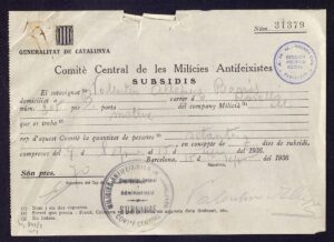 Comité central des milices antifascistes. Accusations de réception de subventions de guerre par des miliciens et leurs proches.
