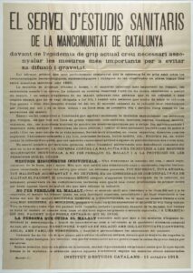 Lettres, affiches de normes d'hygiène et rapports sur l'épidémie de grippe espagnole dans différentes populations catalanes, en Espagne et en Europe par le Dr Lluís Sayé et Sampere, de l'Institut des Sciences du Service d'Études de la Santé