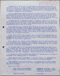 Circulaire adressée par la FNEC et le Pays Basque (EIA) aux Unions Nationales (...) du Comité Préparatoire de la Conférence Étudiante Européenne de Solidarité avec... les Étudiants d'Espagne et du Portugal (Mars 1963)