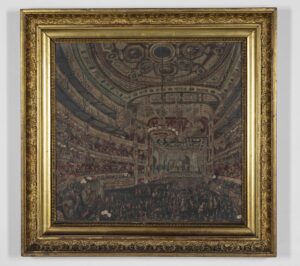 Diorama miniature de l'intérieur du théâtre du Liceu de Barcelone lors d'une danse masquée