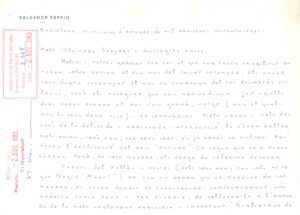 Lettre de Salvador Espriu