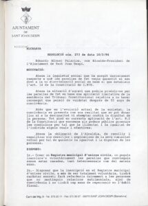 Résolution du maire 273 du 10 mars 1994 de la mairie de Sant Joan Despí