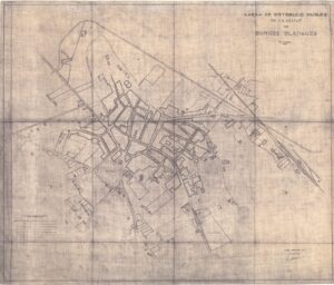 Réseau de distribution d'eau de la ville de Les Borges Blanques. Plan à l'échelle 1:2000. Lleida, décembre 1931.