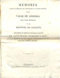 Mémo sur la souveraineté qui correspond à la nation espagnole dans la vallée d'Andorre en tant que partie intégrante de la province de Catalogne