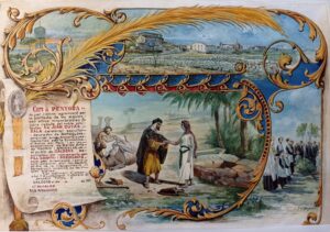 Diplôme désignant Joan Cuyàs Sala comme fils préféré de Calders en remerciement d'avoir apporté de l'eau à la ville