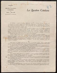 "La Question catalane. Congrès de groupes nationaux européens. Délégation catalane" (08.1926).