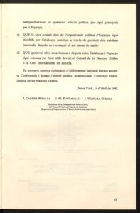 Conseil national catalan. Délégation aux États-Unis. Le cas de la Catalogne. Appel aux Nations Unies lors de la Conférence internationale de San Francisco (Californie) (avril 1945).