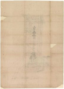 Dessin technique du projet de la structure métallique pour la construction de l'échafaudage pour la mise en place du monument de Colomb à Barcelone