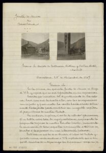 Rapport envoyé par Josep Puig i Cadafalch, président du Conseil des musées, au ministre de l'Instruction publique et des Beaux-Arts demandant la déclaration de l'église de Sant Climent de Taüll (1907) comme monument historique national