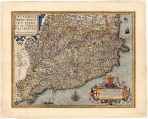 Carte colorée de la Catalogne. Publié dans "Theatrum Orbis Terrarum" d'Abraham Ortelius
