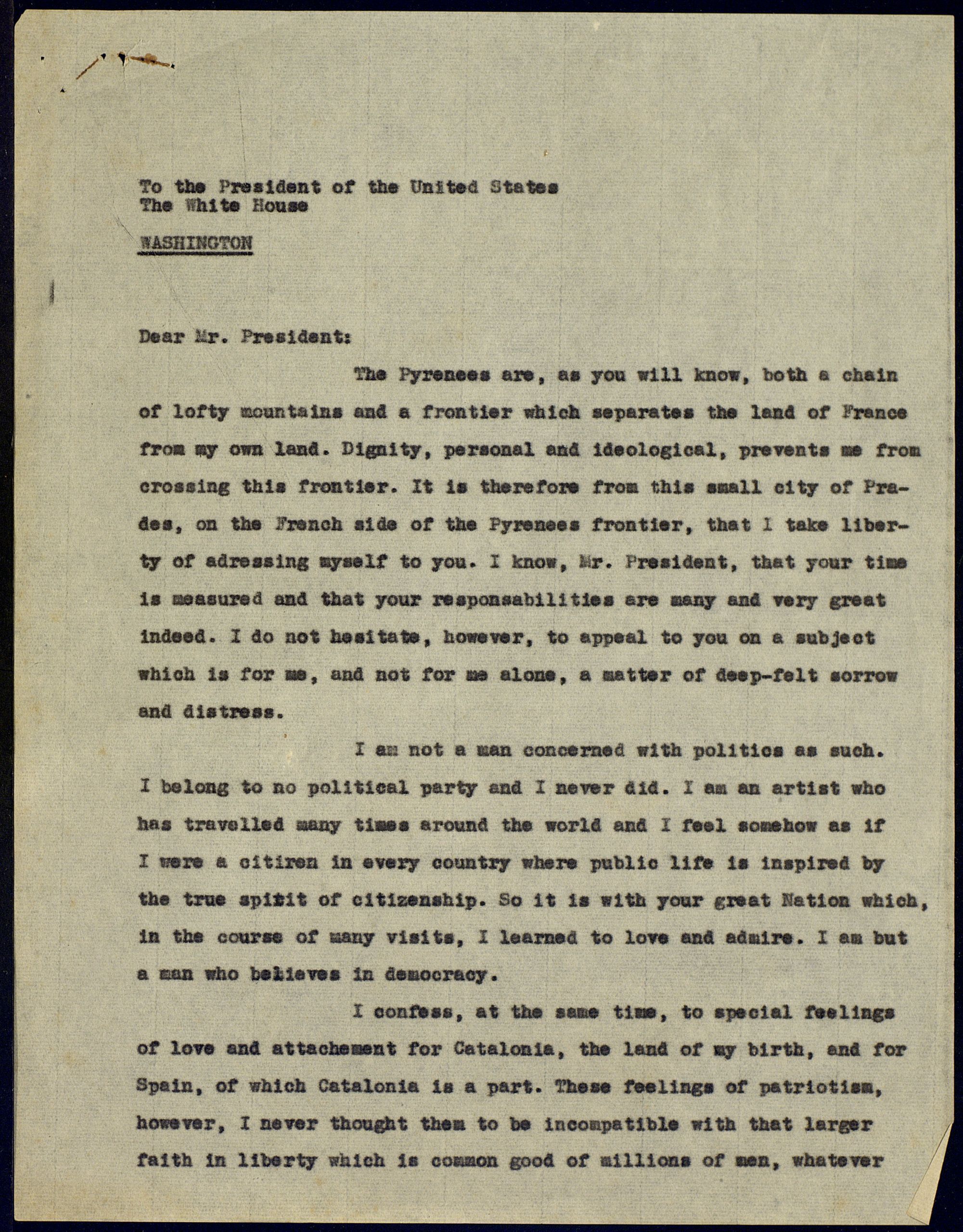 Pau Casals s&rsquo;adresse au président américain Harry S. Truman