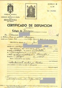Certificat de décès de l'année 1951 avec notice nécrologique radio intégrée
