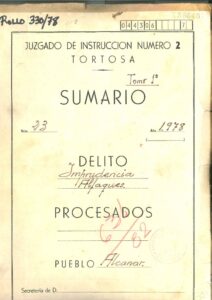 Certificat de la Garde Civile sur l'accident de 1978 au Camping Alfacs (Alcanar, Tarragone).