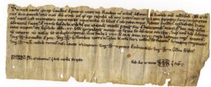 Définition que Gaubert de Pau et son épouse Flandina font à Ramon, abbé de Santa Maria de Vilabertran, des droits qu'ils revendiquaient sur la moitié d'une ferme située dans le comté d'Empúries, dans la paroisse de Calabuig, pour 15 sous de Gérone