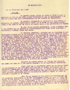 Lettre à Francisco Deó i Deó pour la construction du chemin de fer