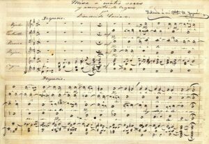 Partition pour "Misa a cuatro voces y acompanamiento de organo", œuvre de Benvingut Socias Mercadé. Archives régionales du Baix Penedès. Fonds de bienvenue du Mercadé Socias. Œuvre musicale, UD 768.