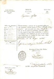 Permis de port d'armes accordé à Joan Vilella, de Brocà, par les autorités militaires avec indication de l'insigne de la personne