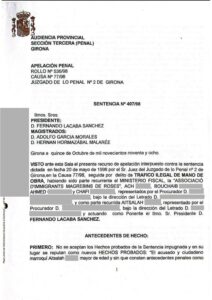 Jugement d'un appel pénal de 1998 pour délit de trafic d'immigrés.