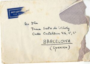 Lettre du poète Joan Vinyoli à son épouse, Teresa Sastre, depuis l'Allemagne, où il se trouvait à l'occasion de la Foire du livre de Francfort